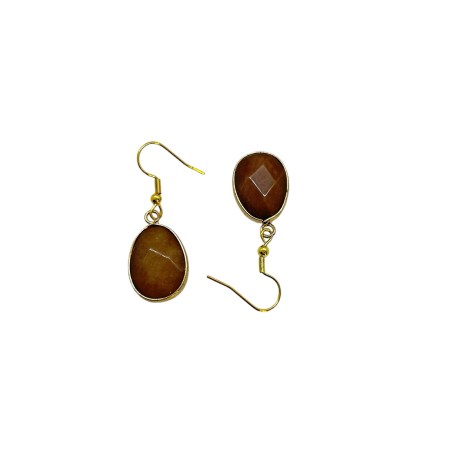 earrings steel gold with brown stone